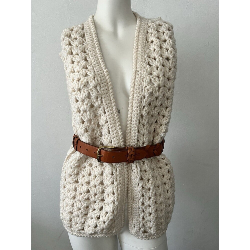 Vtg hand knit crochet vest M granny core boho farm core rustic hippie - Picture 7 of 7